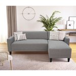 Canapé d'angle fixe 4 places BOB - Tissu souris - Réversible - 197 x 117 x 65 cm