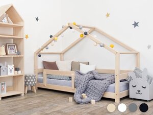 Lit cabane enfant en bois massif naturel vernis 120 x 200 cm
