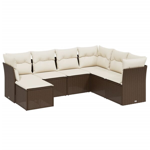 vidaXL Salon de jardin avec coussins 7 Pièces marron résine tressée