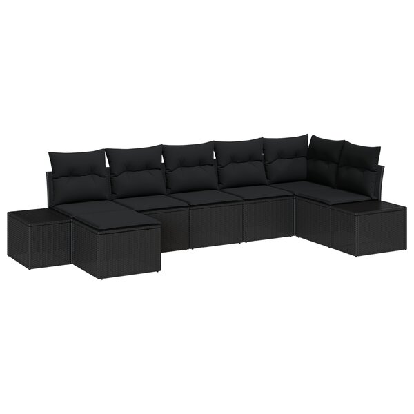vidaXL Ensemble de canapé de jardin 7 pièces avec coussins en poly rattan noir