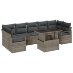 Canapé de Jardin 8 Pièces avec Coussins Gris Rotin Synthétique