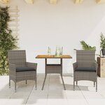 vidaXL Ensemble à manger de jardin et coussins 3 Pièces gris rotin acacia
