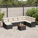 vidaXL Ensemble de canapé de jardin de 9 pièces avec coussins en rattan poly et acacia noir