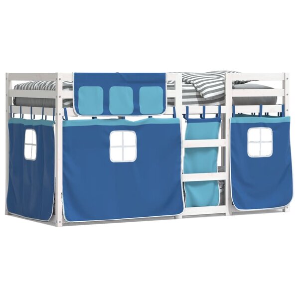 vidaXL Lit superposé avec rideaux bleu 90x190 cm bois pin massif
