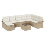 vidaXL Ensemble canapé jardin 9 pièces avec coussins beige poly rotin