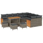vidaXL Canapé de jardin 13 pièces avec coussins gris poly rotin acacia