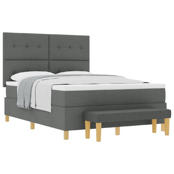 vidaXL Lit à ressorts avec Matelas & Banc Gris Foncé 160x200 cm Tissu