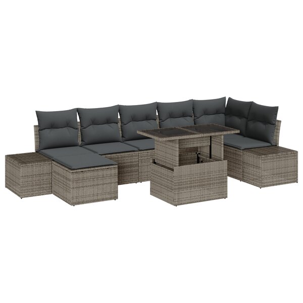 vidaXL Ensemble de salon de jardin 8 pièces avec coussins Gris en poly rattan