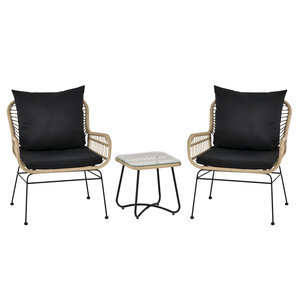 Outsunny Ensemble salon de jardin 3 pièces style exotique 2 fauteuils avec coussins + table basse résine tressée beige métal époxy noir
