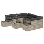 vidaXL Ensemble de canapés de jardin 9 pièces avec coussins gris clair en poly rotin