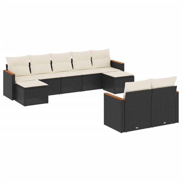 vidaXL Salon de jardin 9 Pièces avec coussins noir résine tressée