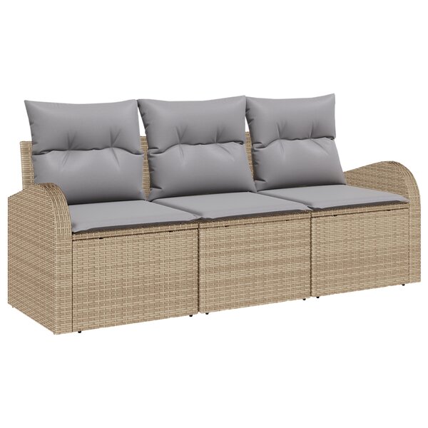 vidaXL Ensemble de canapé de jardin 3 pièces avec coussins beige poly rotin