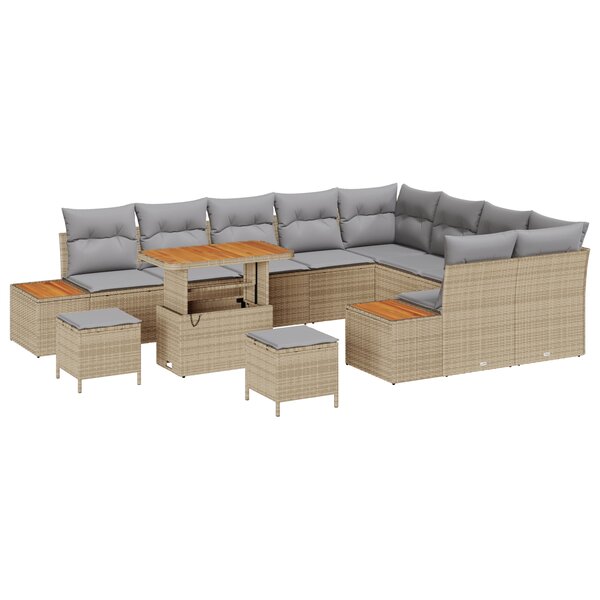 Set de Canapé de Jardin vidaXL 12 Pièces avec Coussins Beige Rattan Acacia