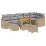 Ensemble de canapés de jardin 9 pièces avec coussins en résine poly beige acacia