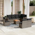 vidaXL Salon de jardin 9 Pièces avec coussins gris résine tressée