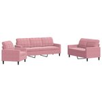 vidaXL Ensemble de canapés 3 Pièces avec coussins Rose Velours