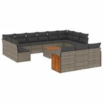 vidaXL Salon de jardin avec coussins 14 Pièces gris résine tressée