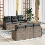 Ensemble de canapé de jardin 7 pièces avec coussins gris poly rattan acacia