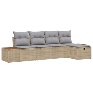 Ensemble de Canapés de Jardin 5 Pièces avec Coussins Beige Poly Rattan