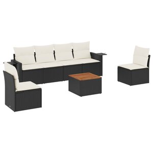 vidaXL Salon de jardin 7 Pièces avec coussins noir résine tressée