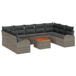 vidaXL Ensemble de canapé de jardin 10 pièces avec coussins gris poly rattan acacia