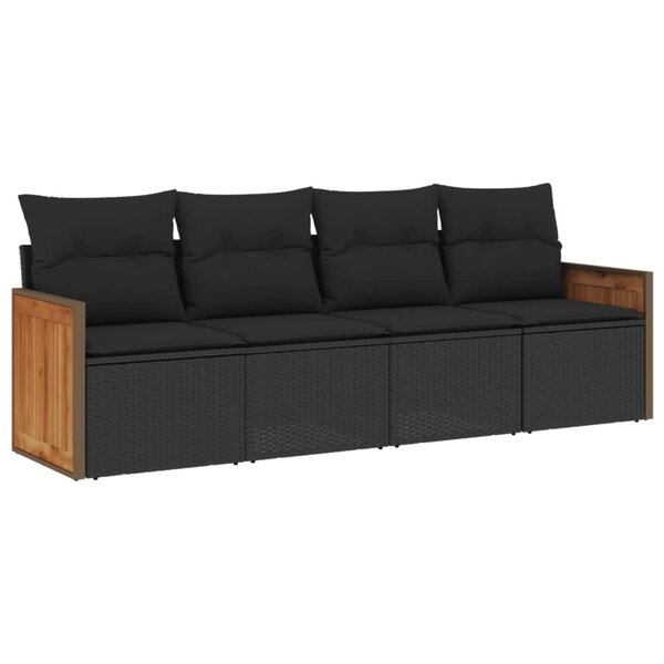 vidaXL Salon de jardin 4 Pièces avec coussins noir résine tressée