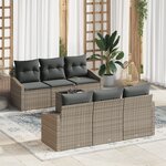 vidaXL Ensemble de canapé de jardin 7 pièces avec coussins gris en poly rattan