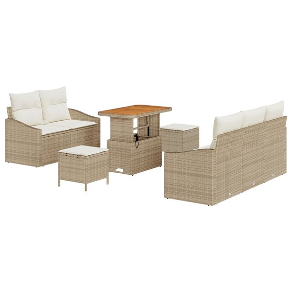 Ensemble 8 pièces canapés de jardin avec coussins Beige Poly Rattan Acacia