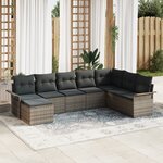 vidaXL Ensemble de Canapé de Jardin de 8 Pièces avec Coussins Rattan Poly Gris