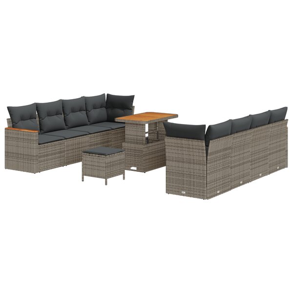 vidaXL Canapé de jardin 11 pièces avec coussins gris poly rattan