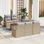 Ensemble de 6 pièces de canapé de jardin avec coussins beige en rattan poly acacia