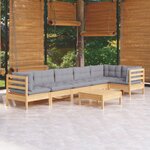 vidaXL Salon de jardin 7 Pièces avec coussins gris bois de pin