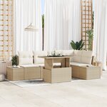 vidaXL Ensemble de Canapé de Jardin de 6 pièces avec Coussins Beige en Poly Rattan