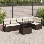 Canapé de jardin vidaXL 7 pièces avec coussins marron poly rattan