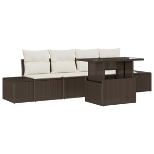 vidaXL Ensemble de canapé de jardin 5 pièces avec coussins marron en rotin poly
