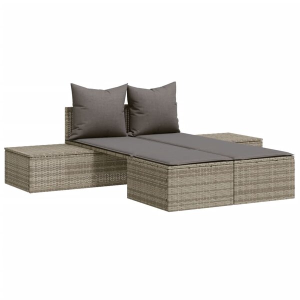 vidaXL Chaise longue double avec coussins gris résine tressée