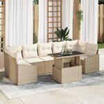 vidaXL Ensemble de canapé de jardin 8 pièces avec coussins Beige en poly rattan