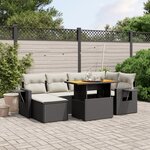 vidaXL Salon de jardin 7 Pièces avec coussins noir résine tressée