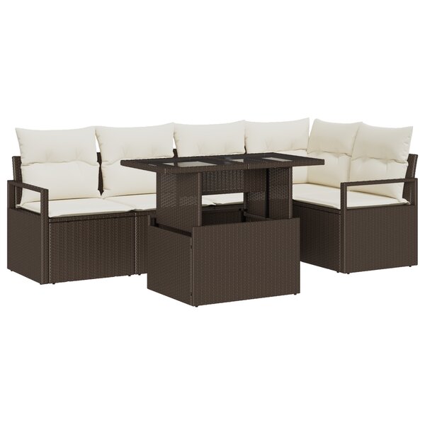 Ensemble de canapés de jardin de 6 pièces avec coussins Marron Poly Rattan