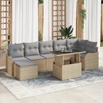 Ensemble de Canapé de Jardin 8 Pièces avec Coussins Beige Poly Rattan