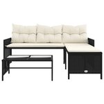 vidaXL Canapé de jardin avec table et coussins en forme de L noir