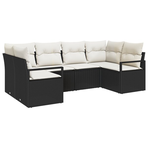 Ensemble de Canapés de Jardin 6 Pièces avec Coussins Noir Poly Rattan