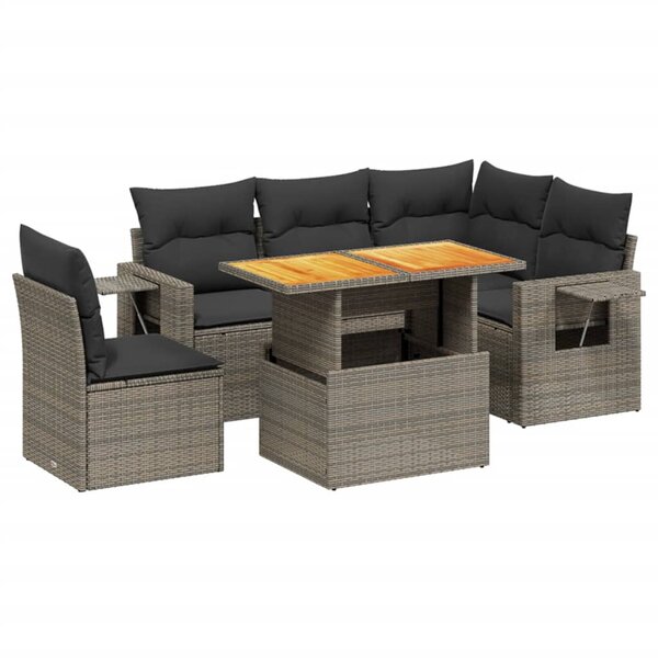vidaXL Salon de jardin 6 Pièces avec coussins gris résine tressée