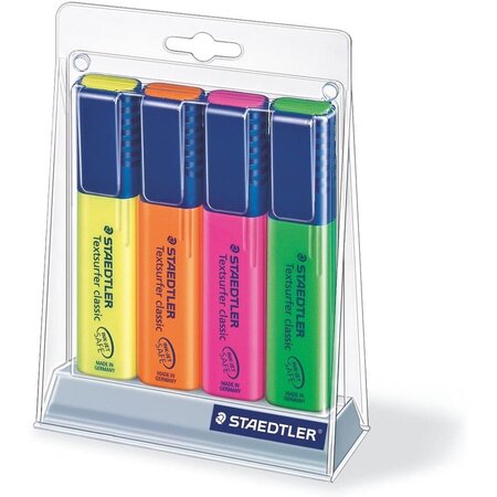 Set de 4 surligneurs textsurfer classic résistant aux uv pointe biseautée 1 à 5 mm staedtler