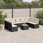 vidaXL Salon de jardin 10 Pièces avec coussins noir résine tressée