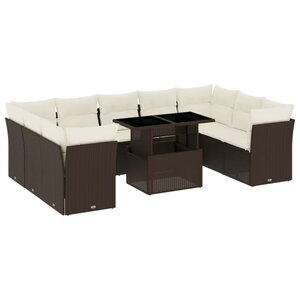 vidaXL Salon de jardin 10 Pièces avec coussins marron résine tressée