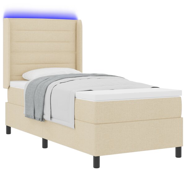 lit box spring vidaXL avec matelas et LED crème 100x200 cm en tissu