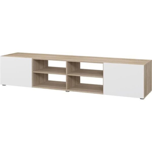 PILVI Meuble TV - Blanc et chene - L 180 x P 42 x H 37 cm