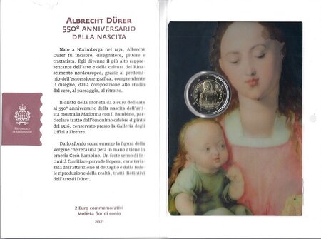 Monnaie 2 euros saint marin 2021 - albrecht durer en coffret bu