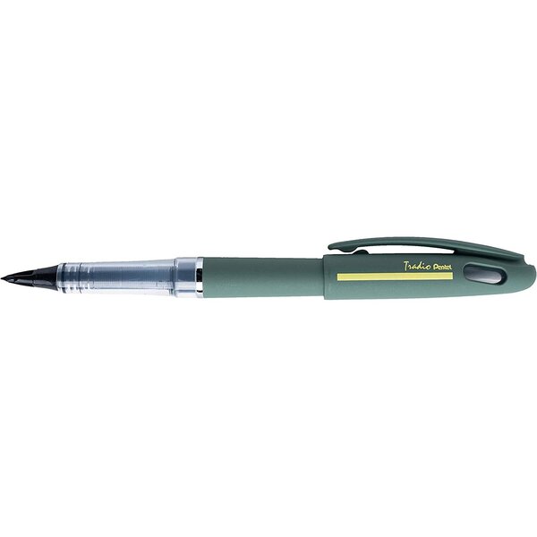 Feutre plume tradio  corps sport chic kaki/bande jaune  encre noire pentel